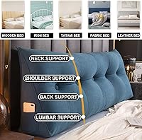 Vista 7 de Almohada triangular grande de cuña de lectura, cojín de cabecera para reposo en cama, almohada de forro polar para cabecero, respaldo con funda Azul
