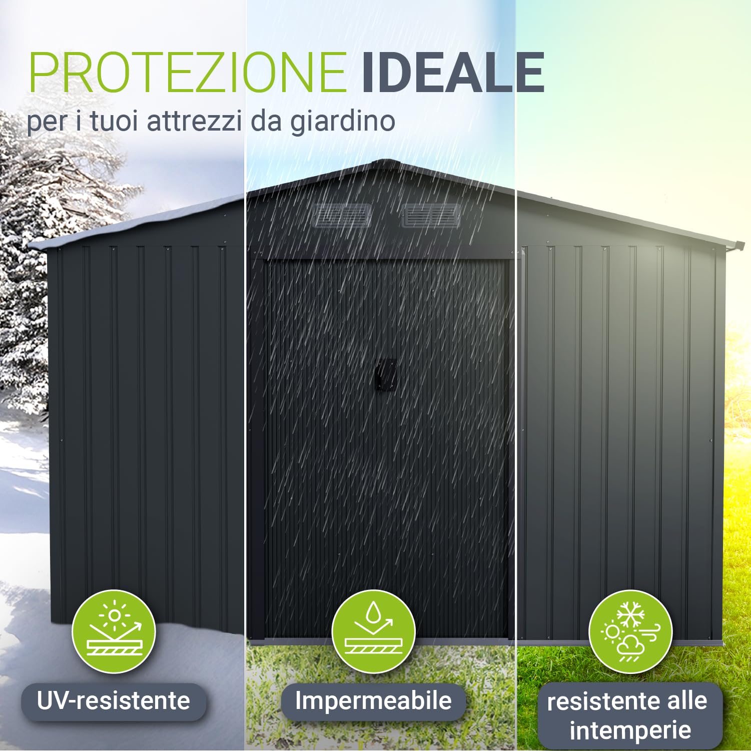 Juskys casetta in metallo XXL – grigio scuro, resistente alle intemperie con telaio di fondazione, porta scorrevole & chiudibile – per giardino & ripostiglio