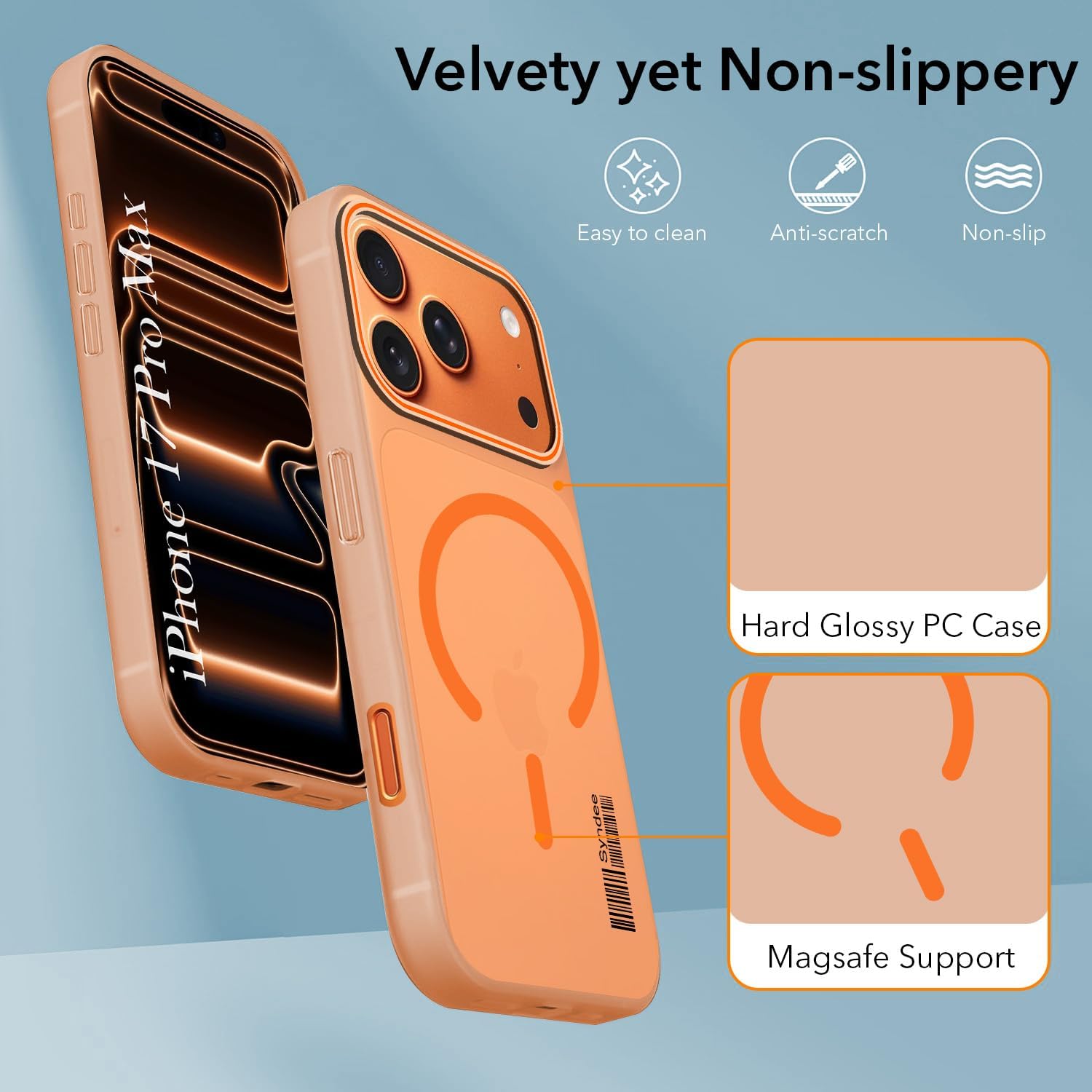 DL3 Mobilak Case Back Cover for iPhone 17 Pro Max, Sleek Frosted Translucent Back Only Compatible with Wireless Magnetic Accessories | Anti-Scratch Shockproof Phone Case (Orange)