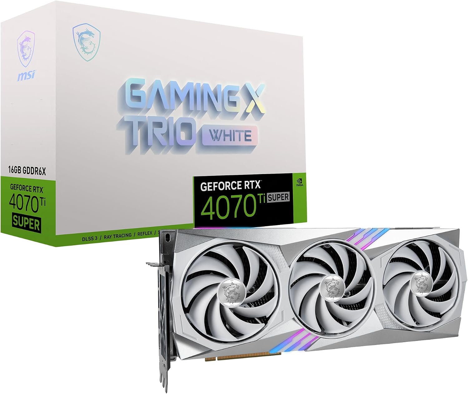 Gaming RTX 4070 Ti Super 16G Gaming X Trio White Graphics Card (NVIDIA RTX 4070 Ti Super, 256-Bit, Extreme Clock: 2685 MHz, 16GB GDRR6X 21 Gbps, HDMI/DP, Ada Lovelace Architecture)