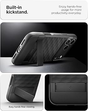 Spigen iPhone 17 Pro Max ile Uyumlu MagSafe Kılıf Parallax S Mag Fit Metal Stand özellikli Dokulu Yüzey Tasarım Siyah Kapak - ACS09911 (Spigen TR Garantili)