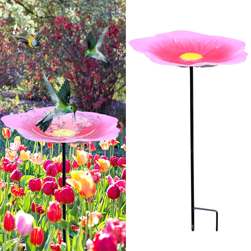 Bird Bath for Garden,Freestanding Birdbaths Bowl Outdoor,Bird Feeder with Stake Flower Shape Bird Bath,Freestanding Birdbaths Bowl with Metal Stake,Detachable Decoration Bird Feeder (Style-C)