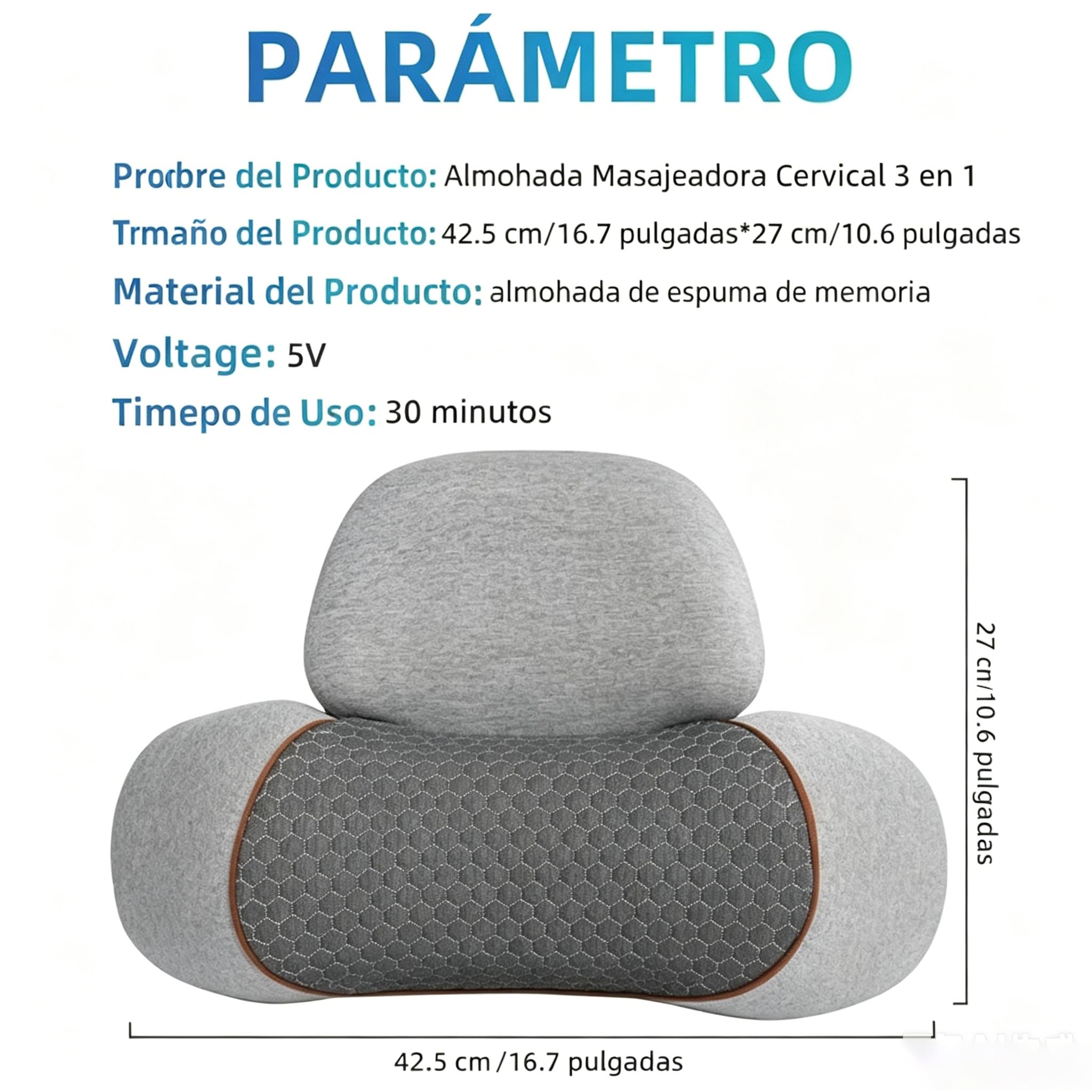 MEIION Qelara Almohada CerviFlex, Almohada Cervical de Masaje 3 en 1 | Térmica, de Espuma Viscoelástica Ergonómica, para Hombres y Mujeres, Alivia Dolor y Relaja