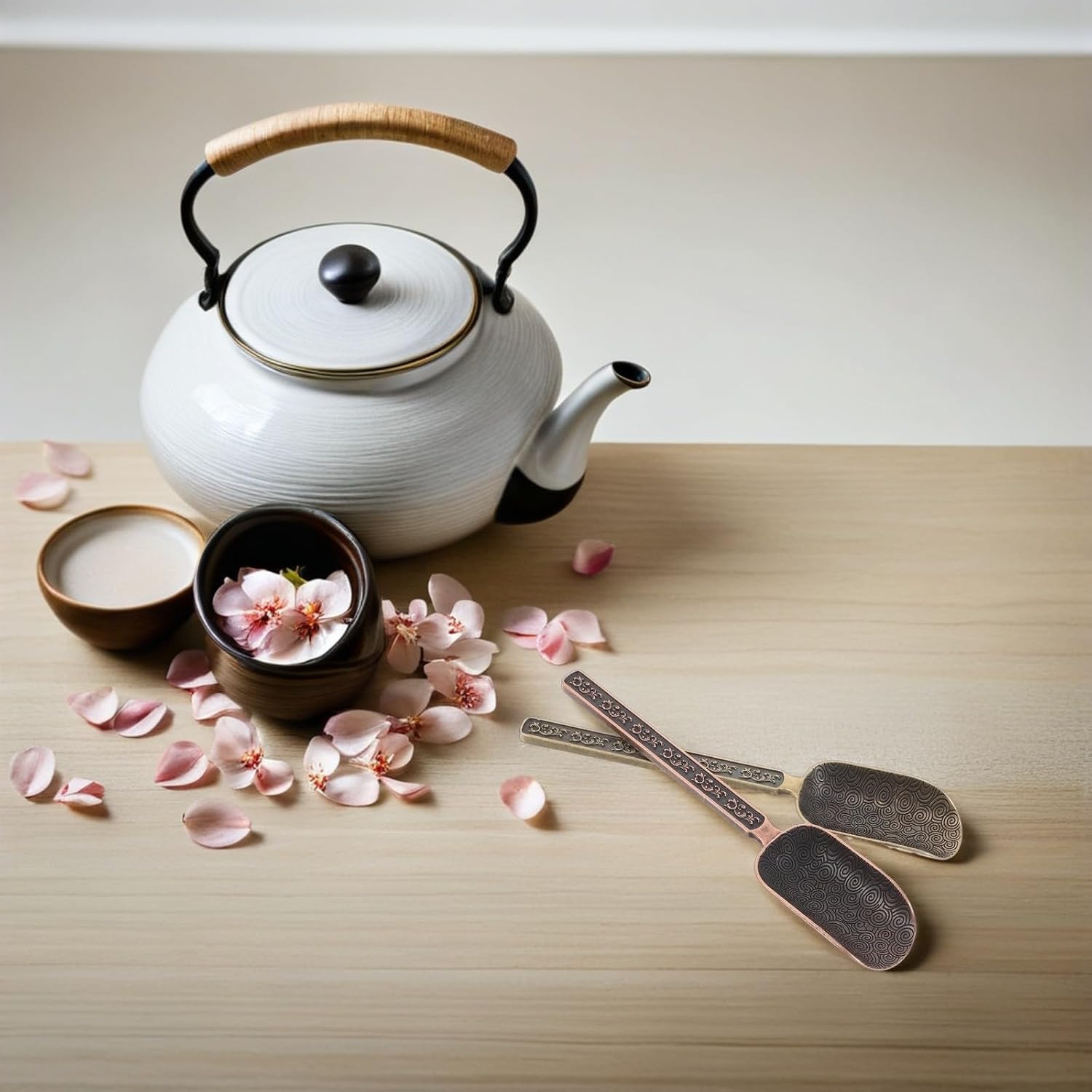 2pcs Kung Fu Tea Scoop Set Metal Measuring Shovel and Small Teaspoon for Loose Leaf Tea Vintage Alloy Leaf Measuring Spoon for Home Brewing and Ceremony