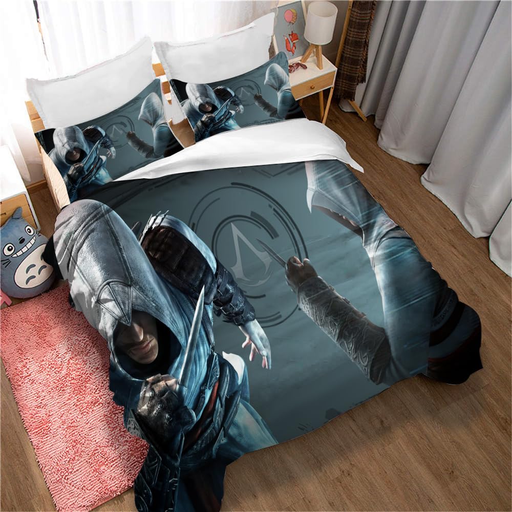 Ste-X Assassin's Creed Duvet Cover Set Red Blue Includes 2 Pillowcases (200x200cm(Double),Assassin's Creed 05)