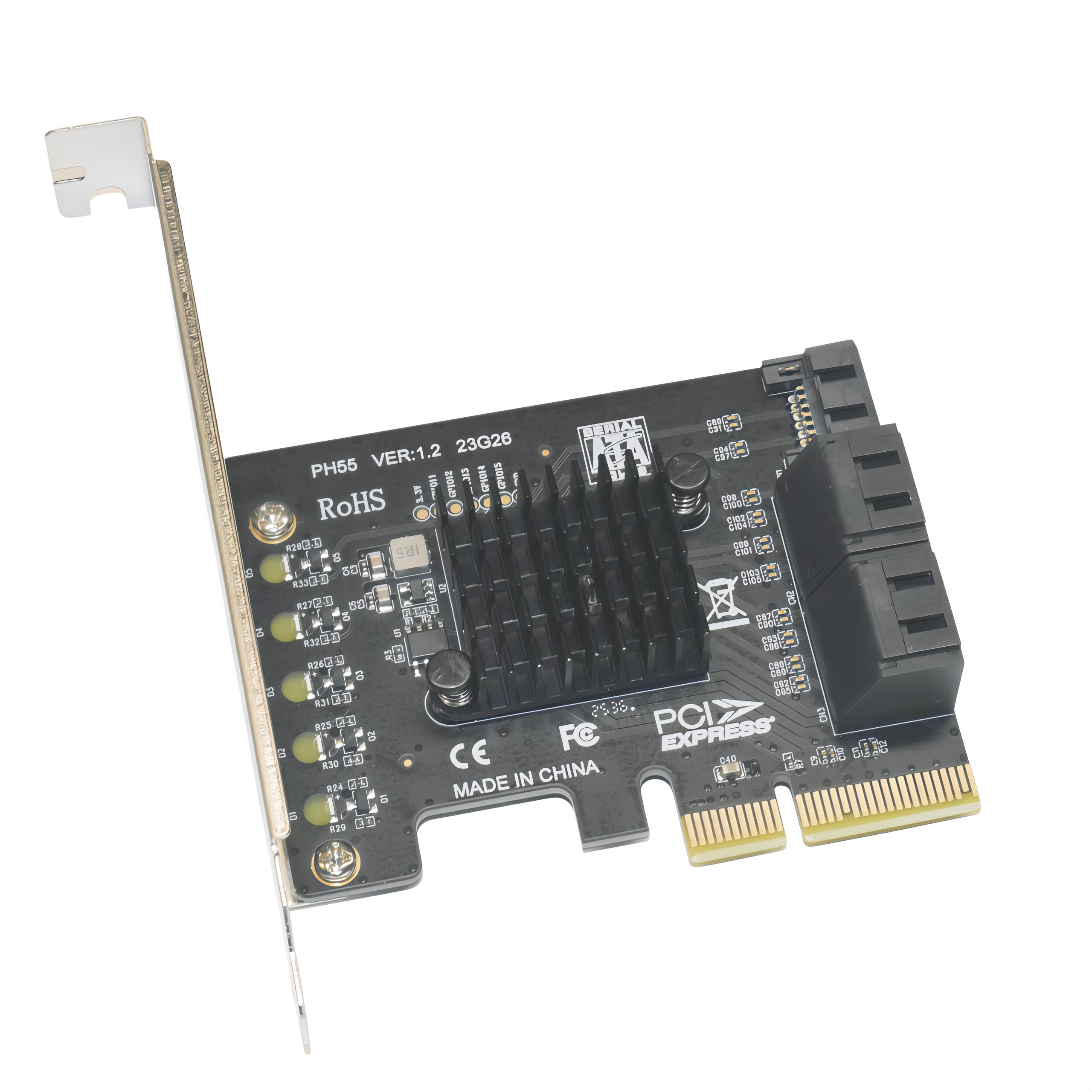Scheda controller PCIe SATA a 5 porte, scheda di espansione PCI Express Gen3 x4 con porte 5X 6Gbps, adattatore per dischi rigidi HDD SSD, desktop PC server NAS, supporto RAID