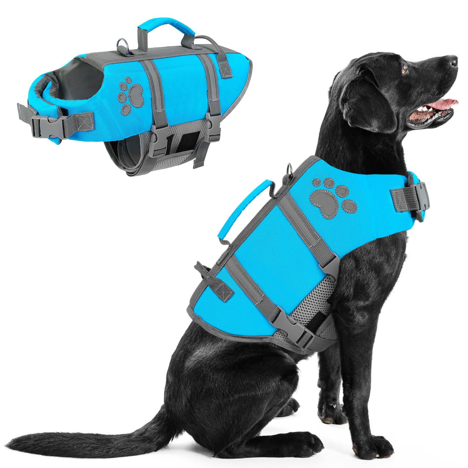 Queenmore Salvagente Cane Taglia Grande Giubbotto Salvataggio Xxl, Leggero, Regolabile, Riflettente, Giubbotto Salvagente Per Cani Grandi, Piscina Cani Accessori, Blu, 2XL
