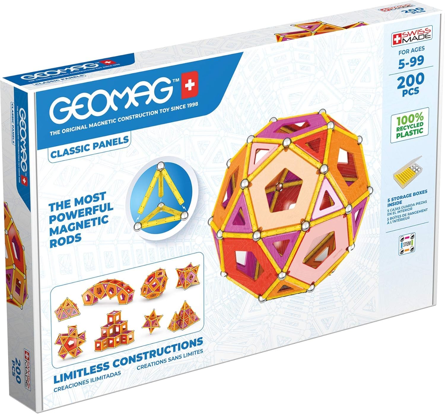 Geomag - Klasyczne panele Konstrukcja magnetyczna dla dzieci Green Line 100% plastik z recyklingu, 200 sztuk, 474