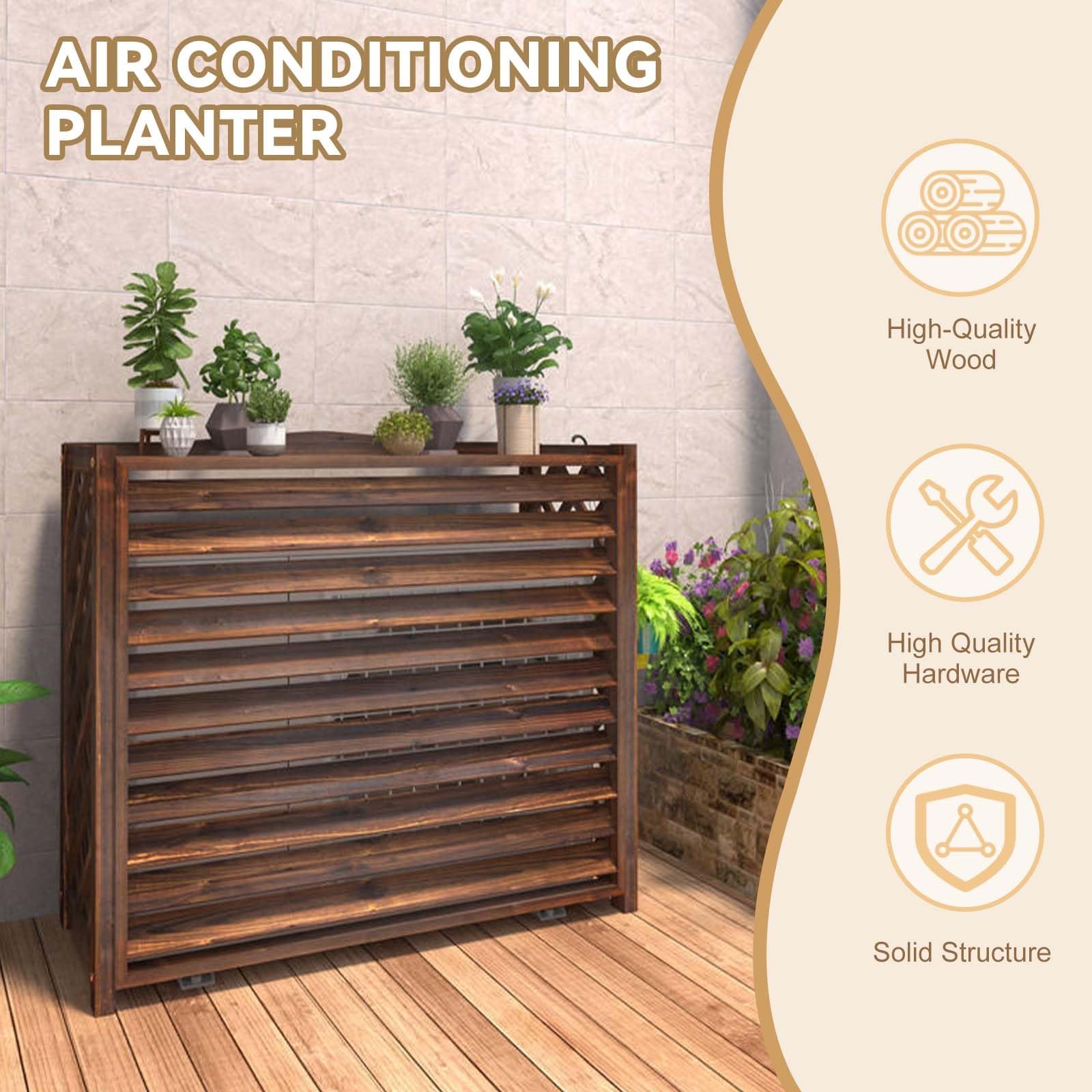 Cubierta de valla de madera rústica marrón para unidad de aire acondicionado al aire libre, escudo grueso de protección contra la intemperie para jardines y patios, diseño duradero y elegante