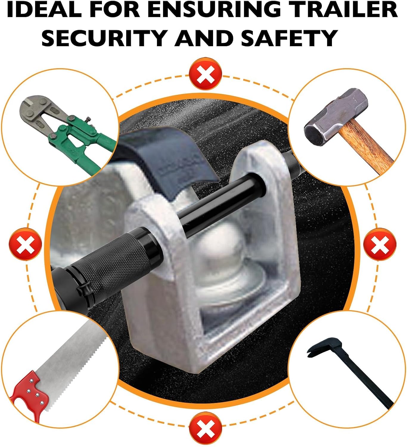 HQPASFY TL-20 Hitch Lock Fits for Bulldog Style Couplers, Hitch Coupler Lock with Pin Lock, Heavy-Duty Trailer Hitch Lock for Bulldog Style Couplers - Silver