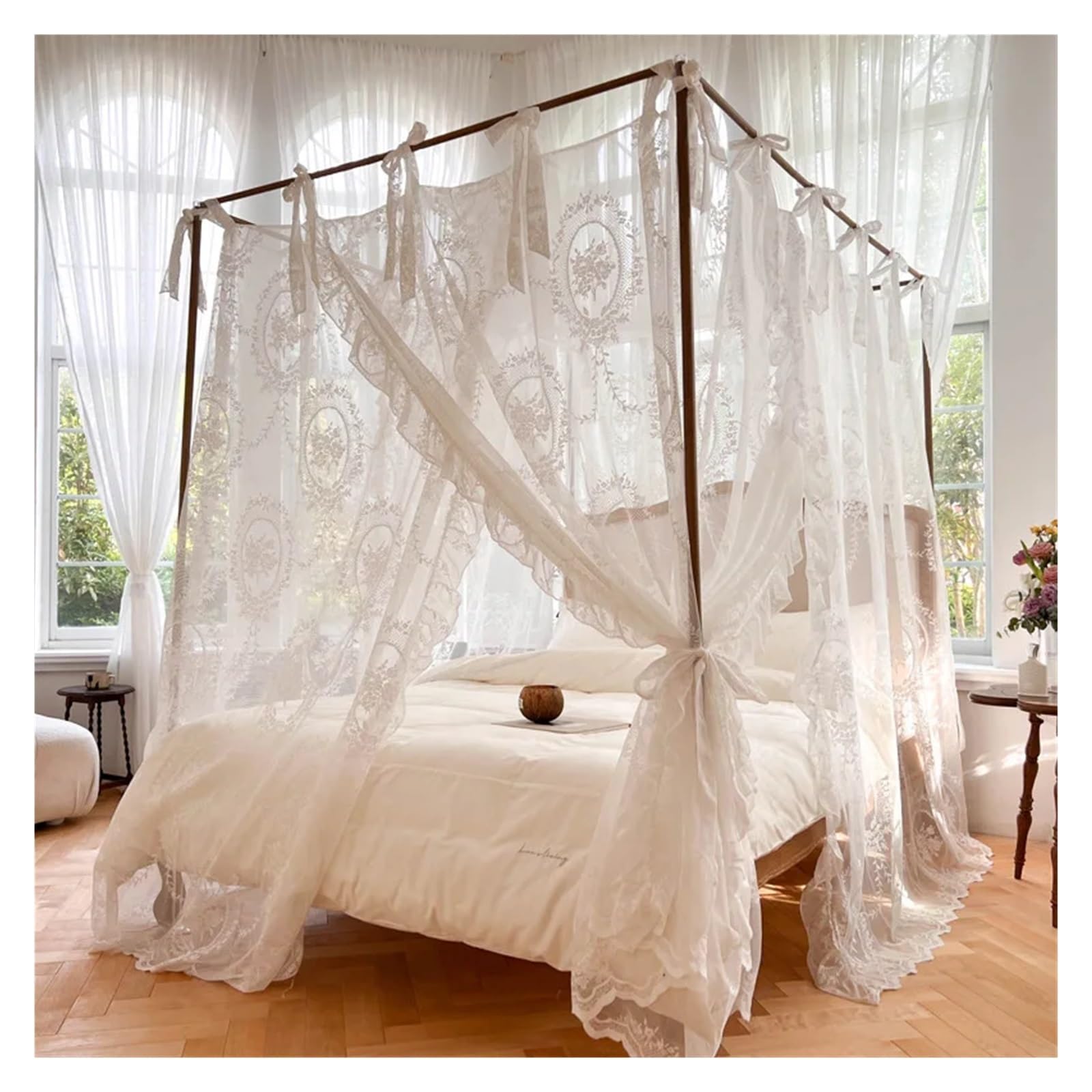 Moustiquaire pour lit double 1.8x2.0M grand rideau de lit en dentelle