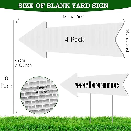 Miniatura 6 de Remiawy - Letreros direccionales de flecha con estacas, paquete de 4 letreros de patio en blanco de 17 x 6 pulgadas, letreros de estacionamiento de