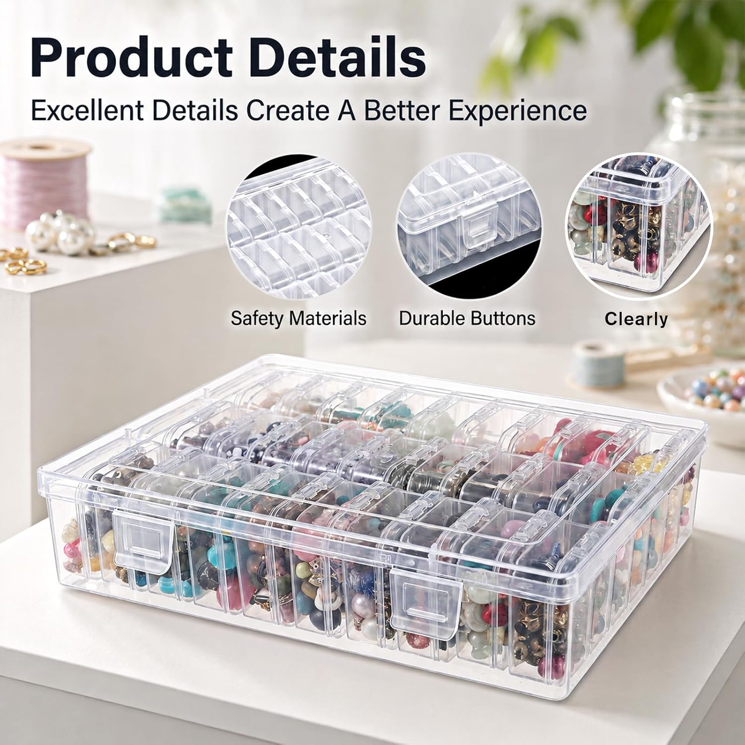 3 Pack Bead Organizer Box, 90 Pcs Small Clear Plastic Storage Containers Features Hinged Lid and Labels Craft Storage Box for Jewelry, Diamonds, Bracelets, Clay Beads Seeds Screws Small Parts