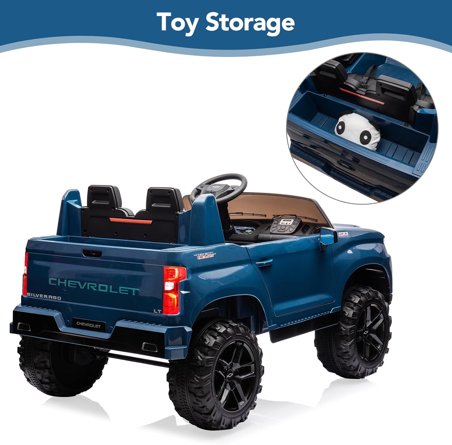 Kids Electric Ride on Car 2-Seater Truck, 24V Battery Powered SUV Licensed Chevrolet with Parent Remote Control, 4 Spring Suspension, Storage, Music, Lights, Double Open Doors for Boys Girls, Blue