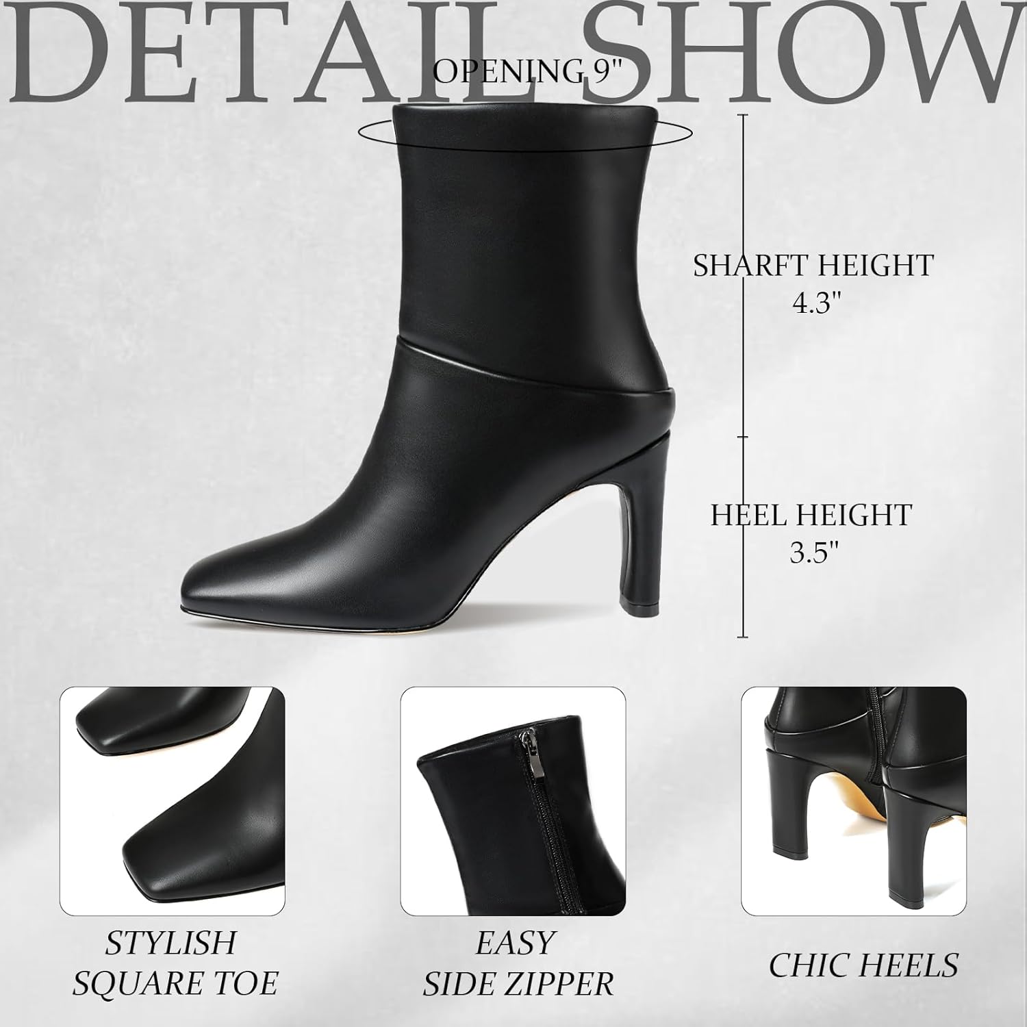 Attiposh Ankle Boots for Women Square Toe Short Boots Side Zipper Low Heel Ankle Booties Fashion Comfort Dressy Lady Shoes - Image 4