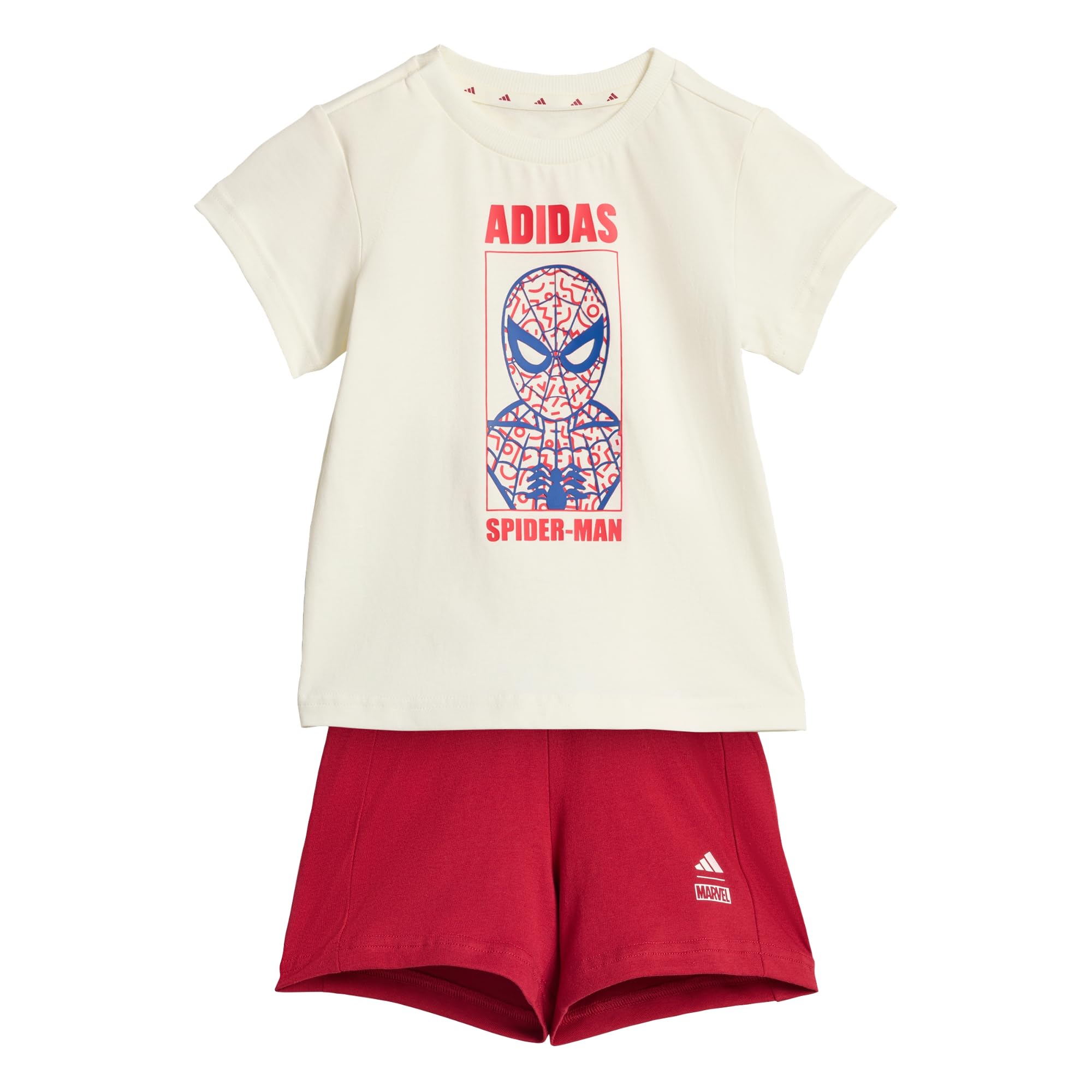 adidas Unisex Baby MARVEL SPIDER-MAN T-SHIRT SET, off white/active maroon, 18-24 Months