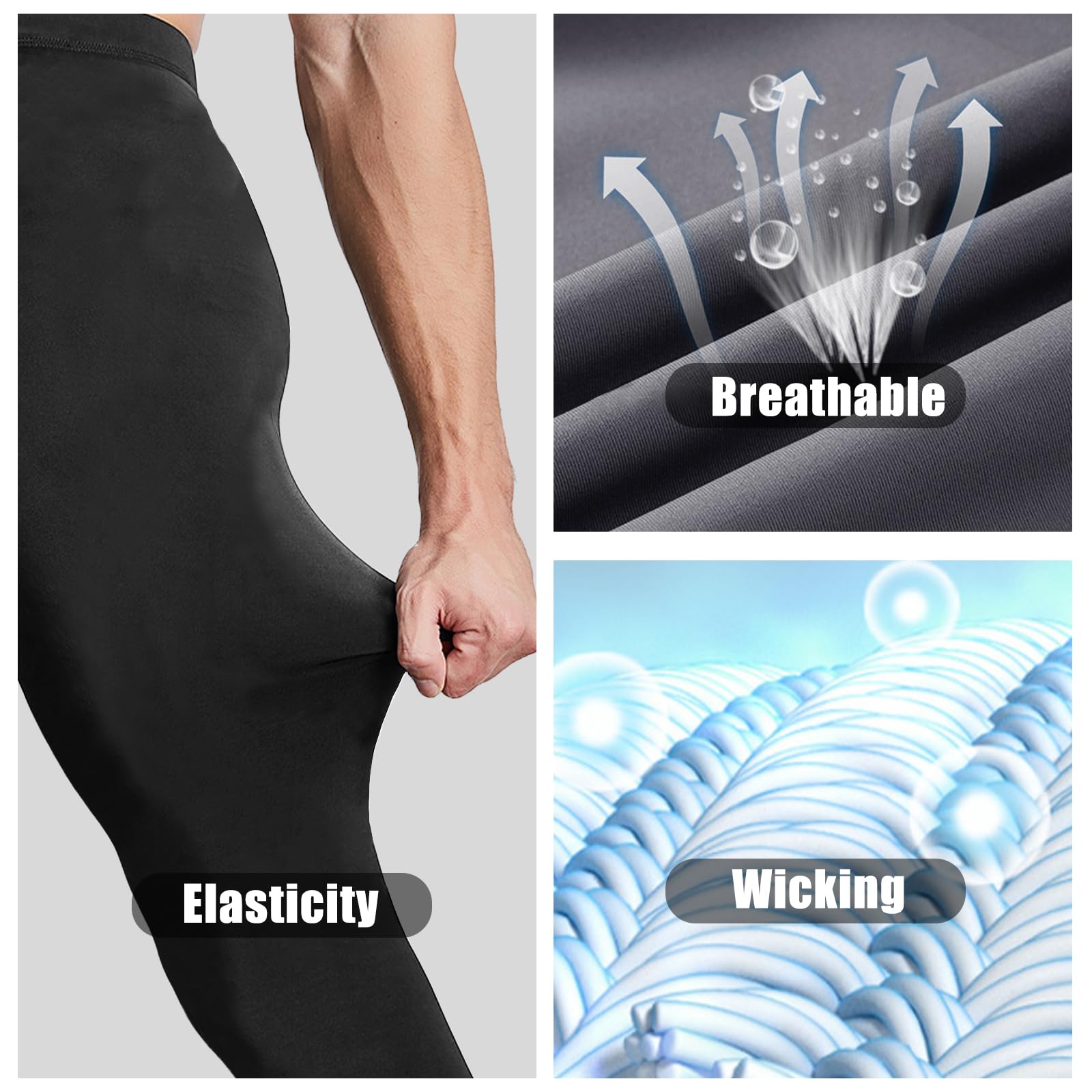 Pantalones de compresión para Hombre Pantalones Interiores funcionales Transpirables Mallas para Correr Gimnasio Capa Base de Secado rápido para Deporte Yoge Baloncesto