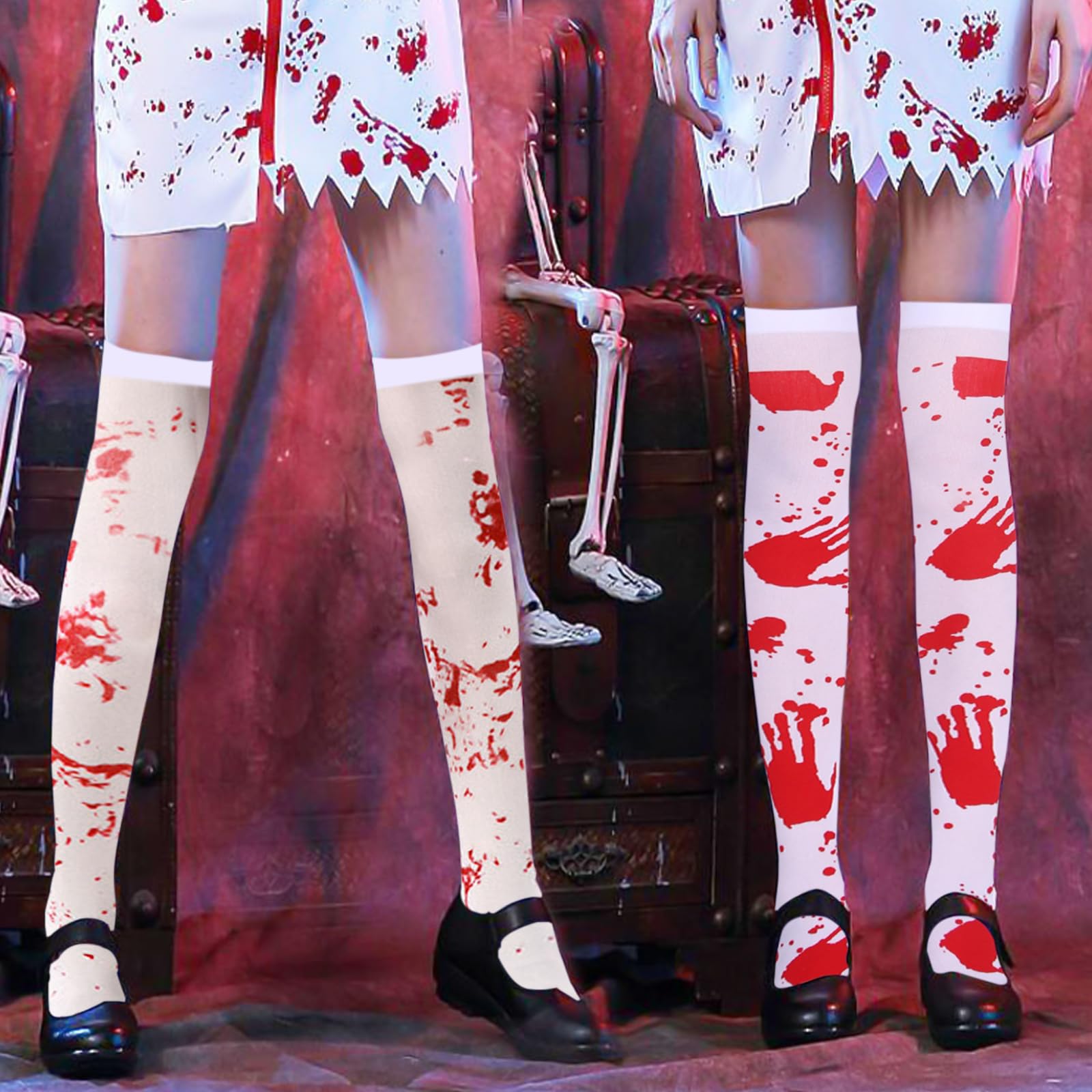 Medias De Halloween Con Efecto Sangre - Blancas Con Manchas Rojas, Para Disfraces De Terror