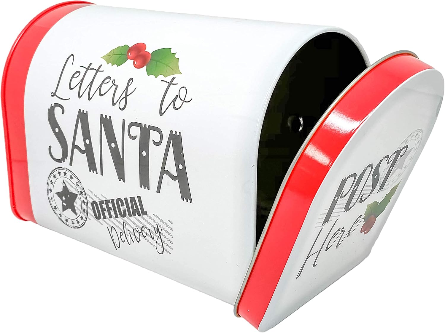 ALEF Christmas Letters to Santa Small Decorative Tin Mailbox, 6" x 3.5" x 4.5" (White, Official Delivery)