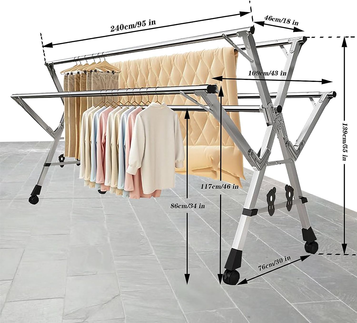 Laundry Rack Clothes Drying Rack Laundry Stand Retractable Clothes Drying Rack Stainless Steel Clothes Dryer Rack Folding Garment Rack On Wheels Portable Laundry Rack Lau