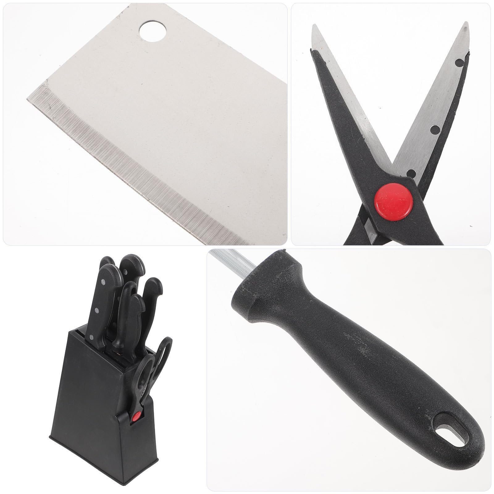 ibasenice Juego de Cuchillos de Cocina Acero Inoxidable Negro | Plástico de Agarre Cómodo, Fácil Limpieza y Apto Lavavajillas, Resistente al Óxido