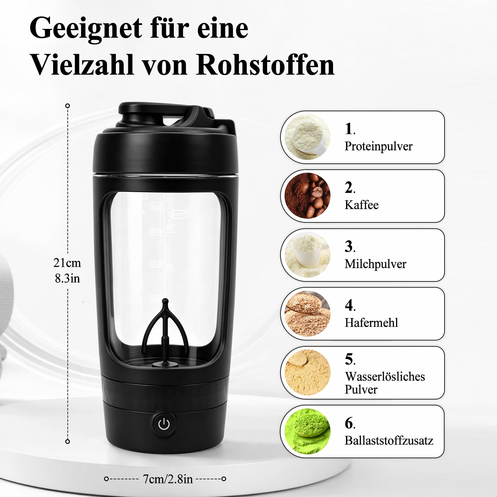 Shaker elettrico da 630 ml, shaker per proteine con scomparto per la polvere, shaker elettrico per proteine con base motore rimovibile, ricaricabile tramite USB-C, a prova di perdite e senza BPA, per