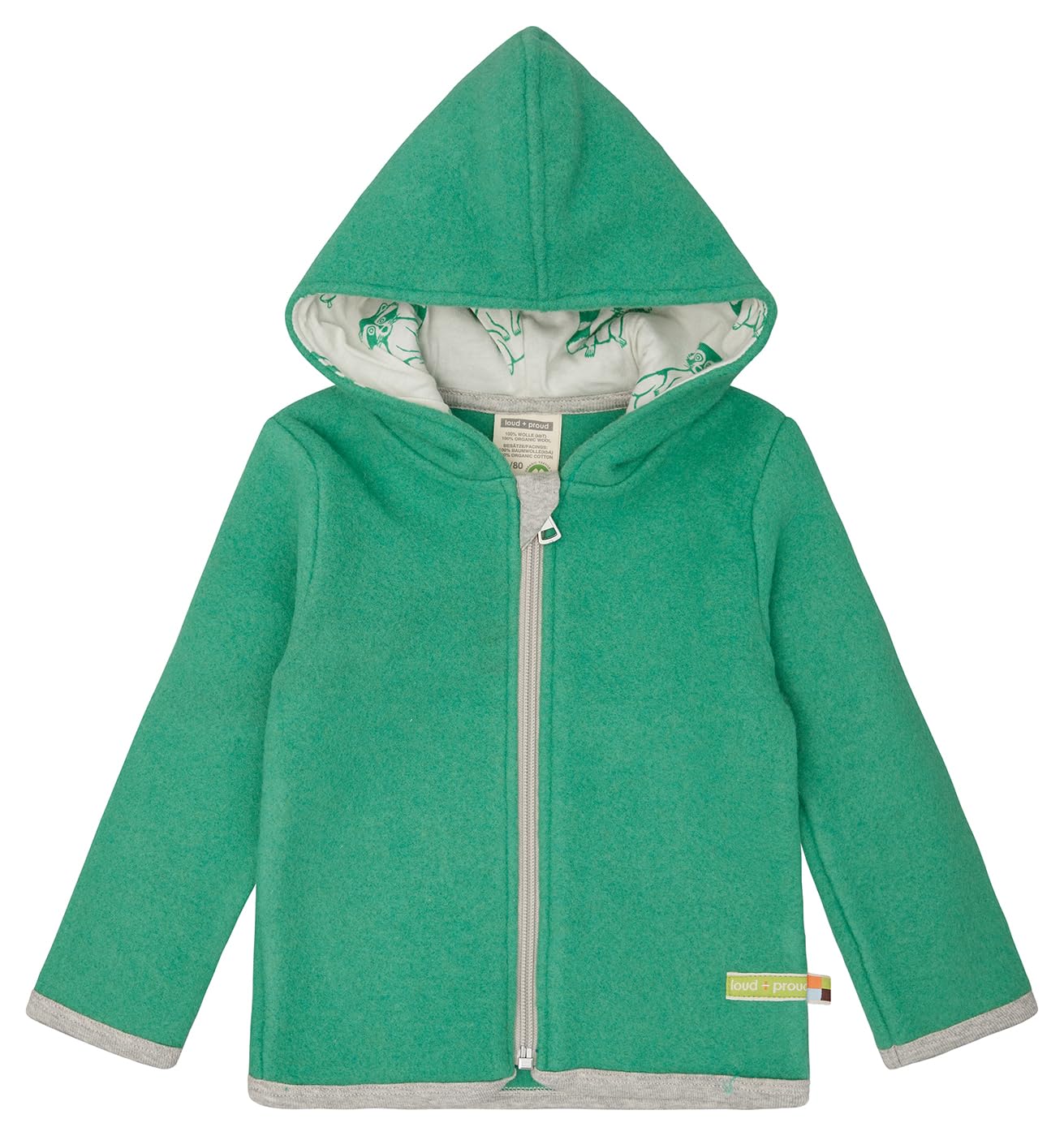 loud + proud Unisex Kinder Wollfleece mit Kapuze, Gots Zertifiziert Fleecejacke