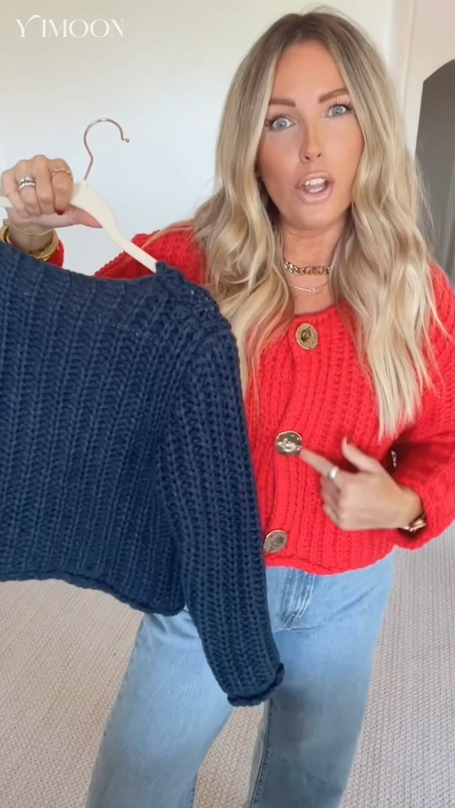 Yimoon Women's Cropped Cardigan Sweaters Button Down Chunky Knit