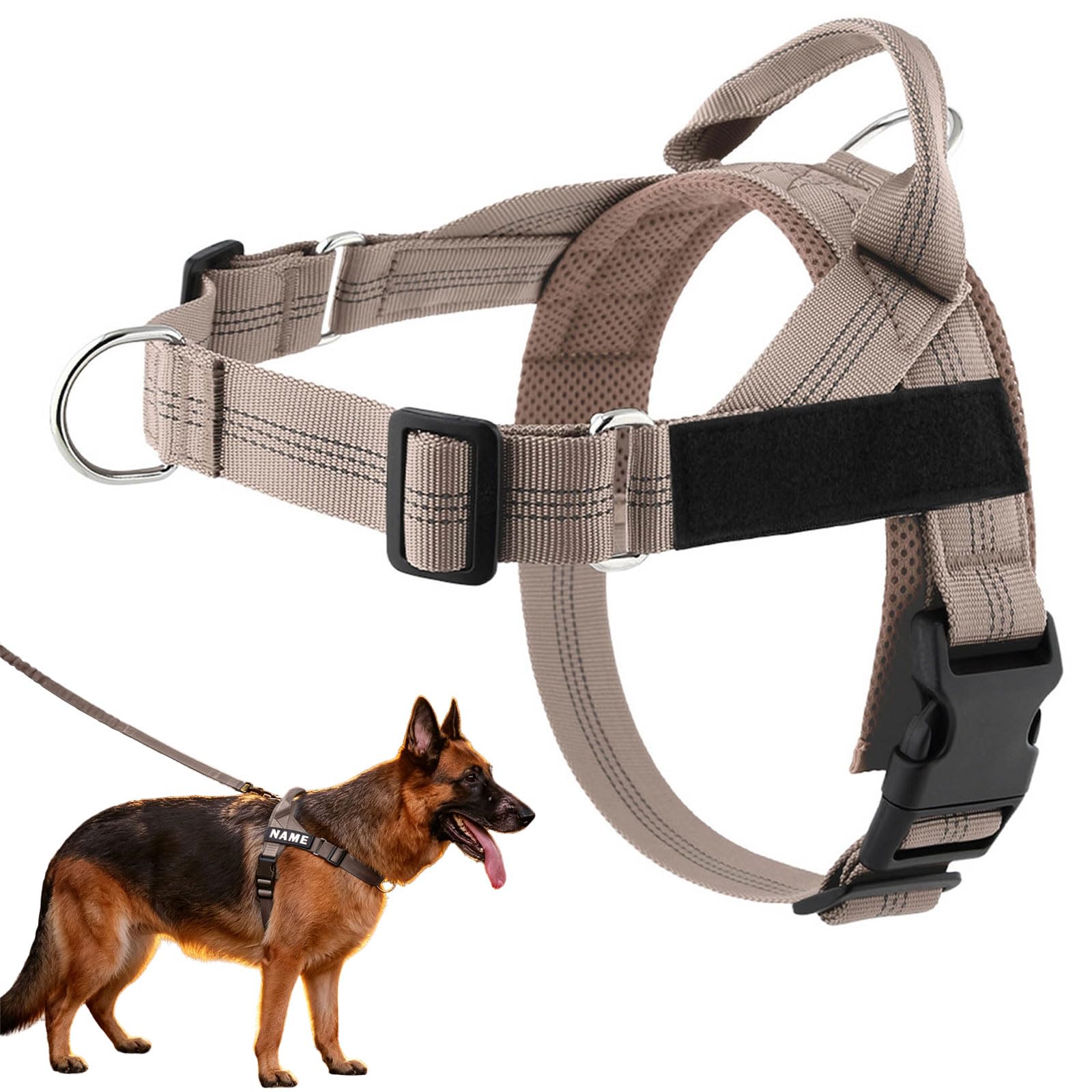 No Pull Dog Harness, Breathable Adjustable Pet Walking Vest Harness with Secure Buckle Design, for Medium Large Dogs Daily Outdoor Walking Training and Travel Activities (Beige, M)