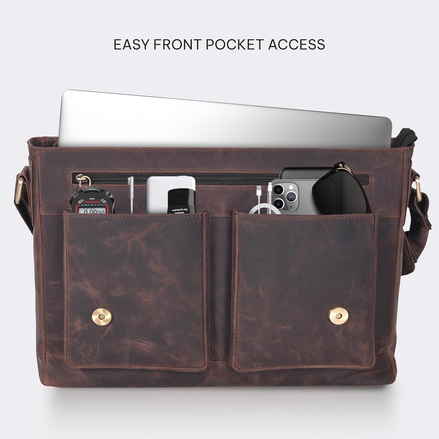 VALENCHI Real Genuine Leather 14" Laptop Messenger Bag/Briefcase For Men & Women (Brown Oily Hunter LB04) - Image 6