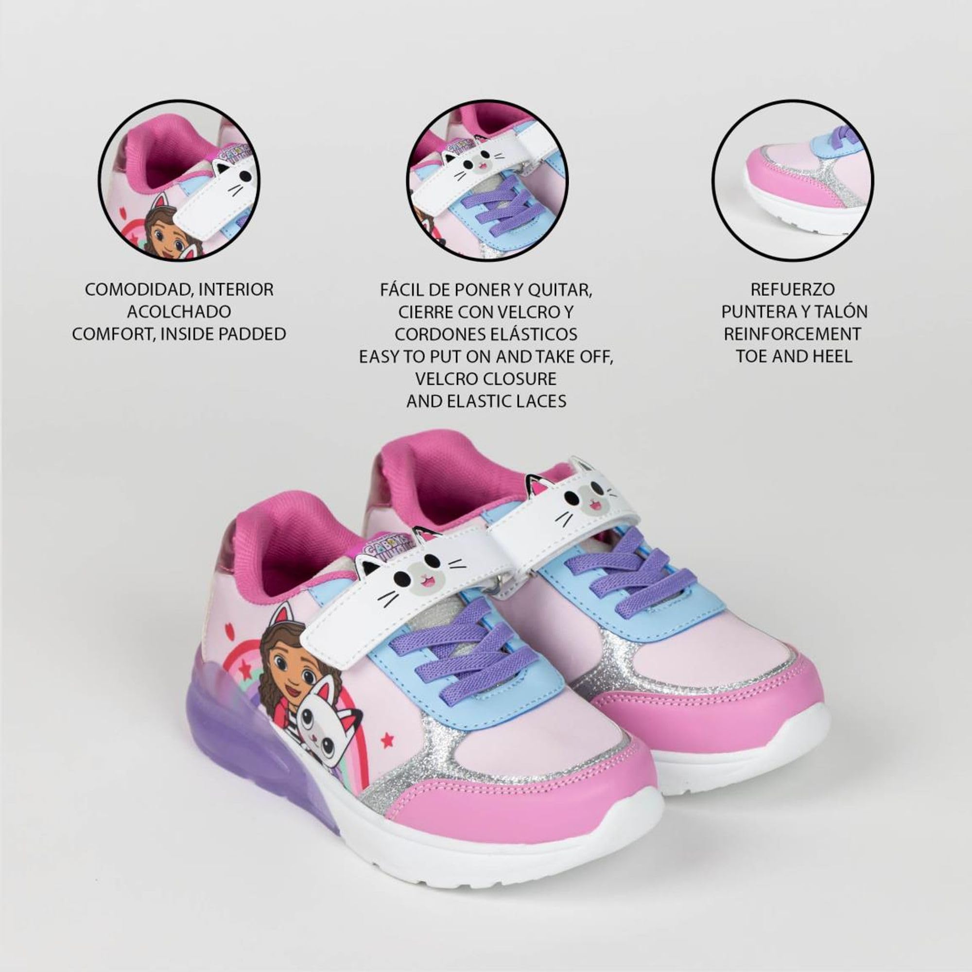 CERDÁ Life'S Little Moments Deportivas para Niñas Gabby’s Dollhouse con Luces LED y Suela Resistente TPR, Zapatillas, Rosa, 24 EU
