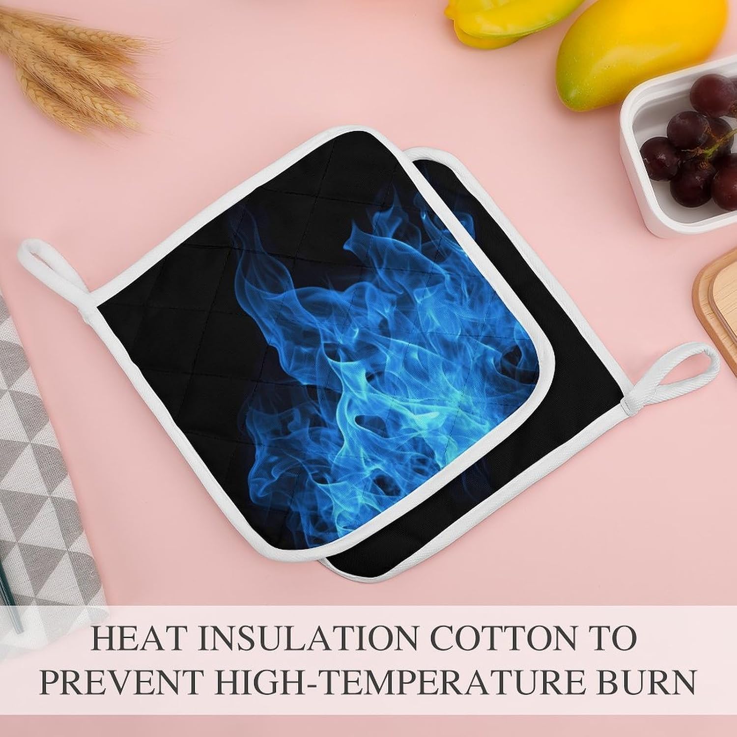 Blue Flame Polyester Heat Resistant Pot Pad Non Slip Anti Scald Hot Dish Mat Reusable Table Protector for Kitchen Hot Pot Mat Wear Resistant Heat Proof Table Pad for Countertop Dining Room