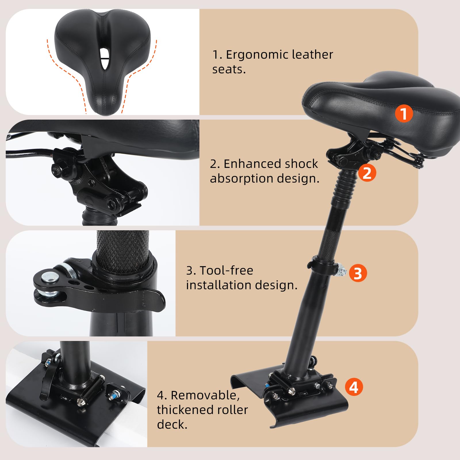 Asiento de scooter eléctrico para 13 cm - 19 cm bordes curvos, asiento universal para scooter con ajuste de altura de 40 – 58 cm, asiento plegable, asiento de scooter eléctrico, accesorio de repuesto