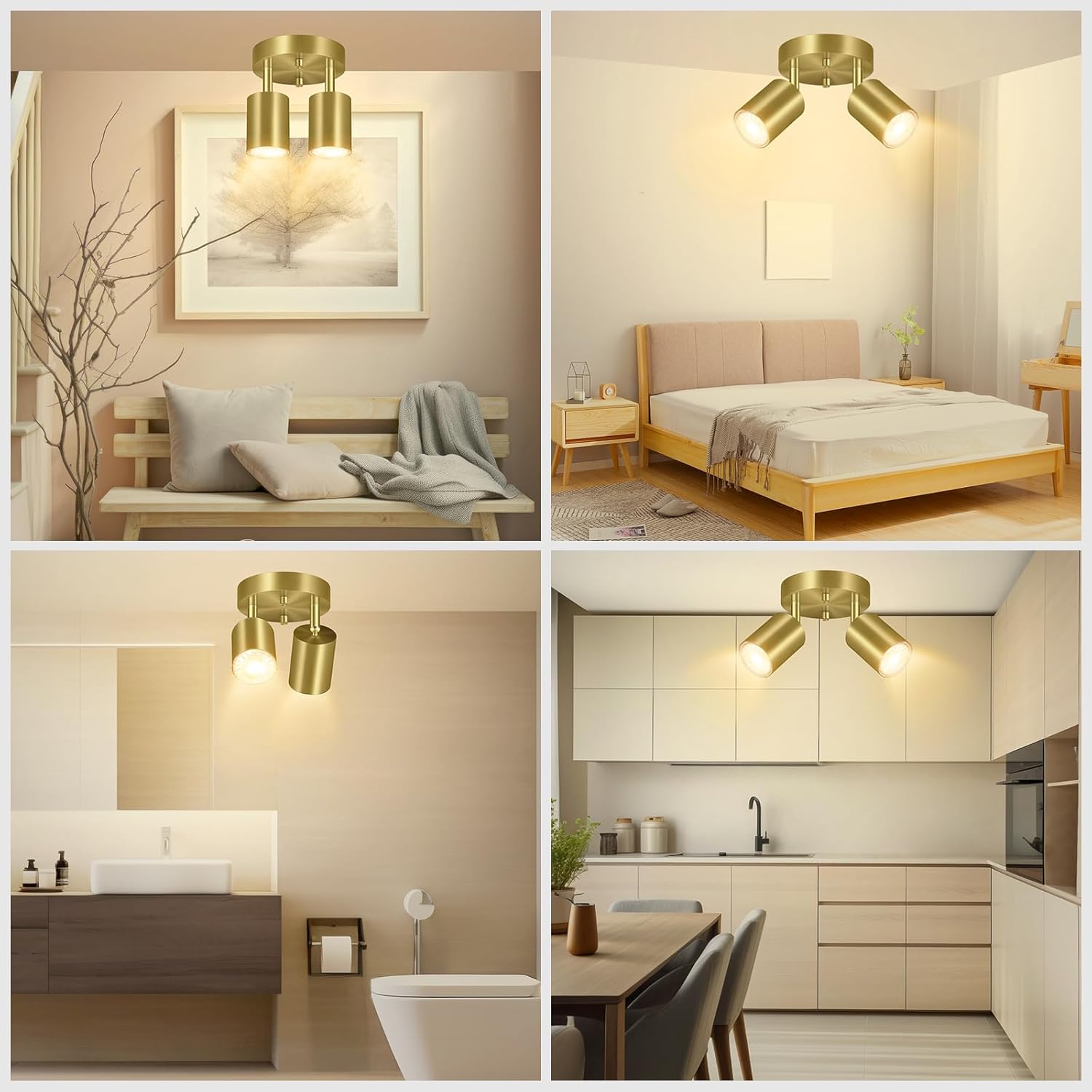 BoostArea LED 2 Light Track Lighting Kit, LED Track Lighting Fixtures, Gold Round Ceiling Spot Lighting, Flexibly Rotatable Light Head for Kitchen, Living Room, Bedroom, GU10 Bulb Not Included