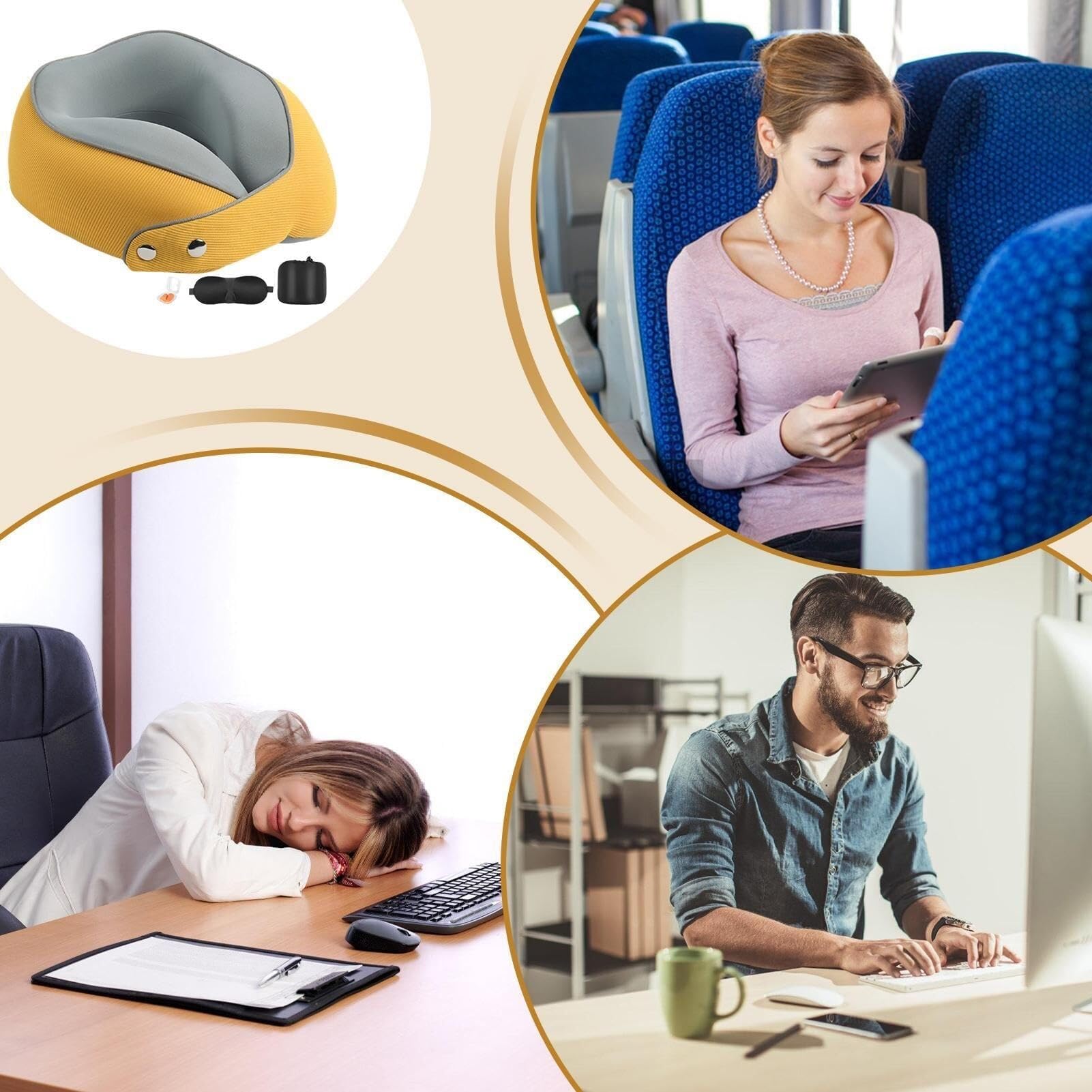 Poduszka Podróżna Poduszka Podróżna Z Pianki Memory Foam, Regulowana, W Kształcie Litery U, Do Samolotu I Samochodu Poduszka na Kark(Yellow)