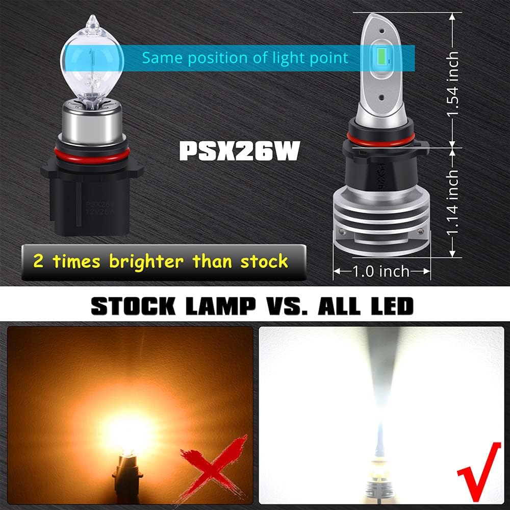 Alla Lighting 5200 Lumens 12278 PSX26W CANBus LED Bulbs, 6500K Xenon White Fog Lights H28W 12278 C1 12V Replacement Xtreme Super Bright Upgrade