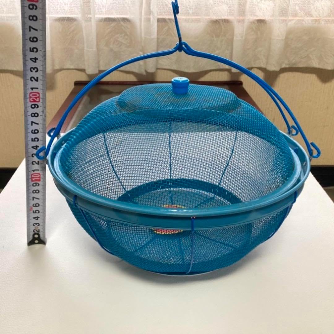 ワイヤーカゴ バスケット ざる 吊り下げ 蓋付き 青 ポップ 当時物