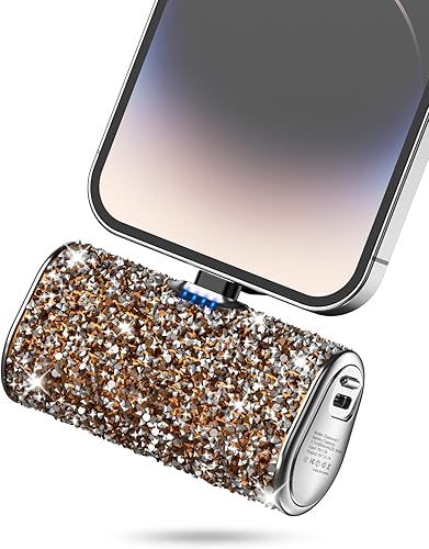 Abnoys Bling-Small Portátil-Charger-Power Bank - Banco de energía brillante ultra compacto de 6800 mAh, cargador rápido 5V3.1A, linterna integrada y