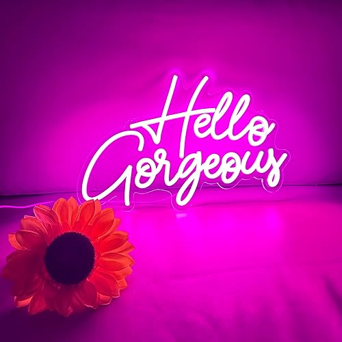Miniatura 5 de Letrero de neón LED con texto en inglés Hello Gorgeous LED, luz nocturna de neón para pared, fiesta de cumpleaños, boda, bar, club, decoración de