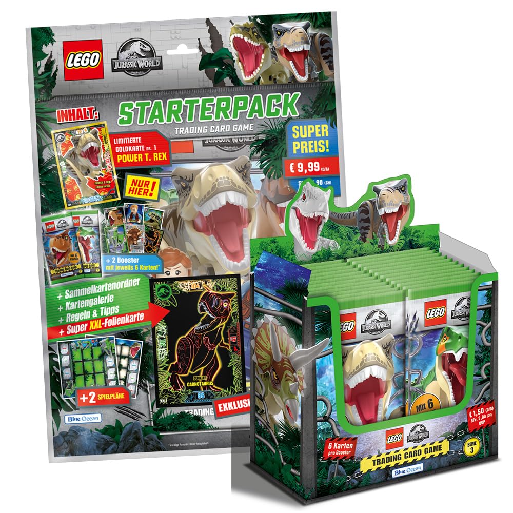 Bundle mit Blue Ocean LEGO Jurassic World - Serie 3 Trading Cards - 1 Starter + 1 Display (36 Booster) + Exklusive Collect-it Hüllen