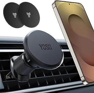YOSH Mobile Phone Holder Car Magnetic Ventilation Magnetic for Ventilation Grille, Ultra Compact Mobile Phone Holder Car with Bimetal Hook, Universal Car for iPhone Samsung Pixel & Other Devices with