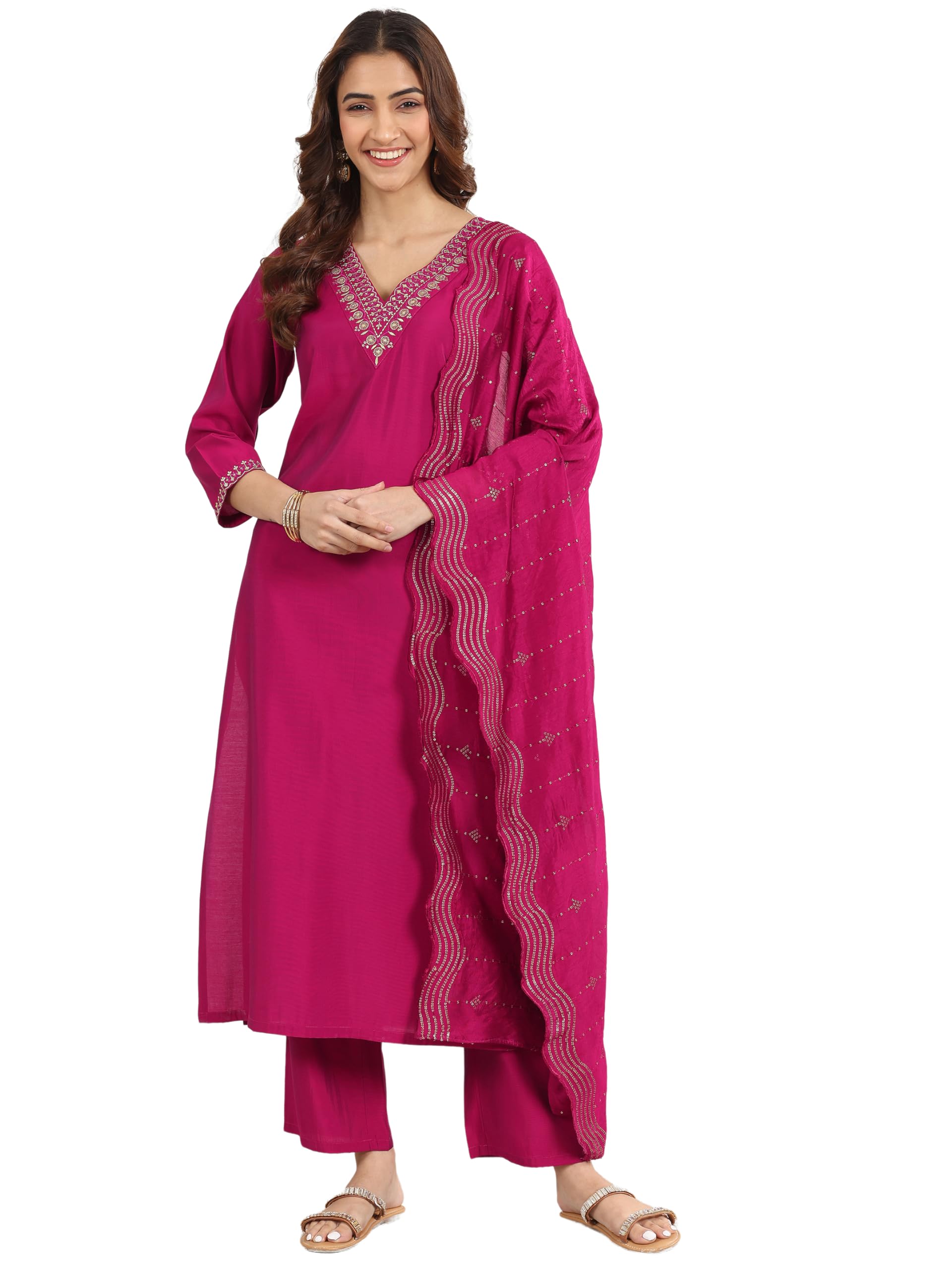 gerua by libas Yoke Design Silk Blend Straight Kurta With Trouser and Dupatta-picture-10