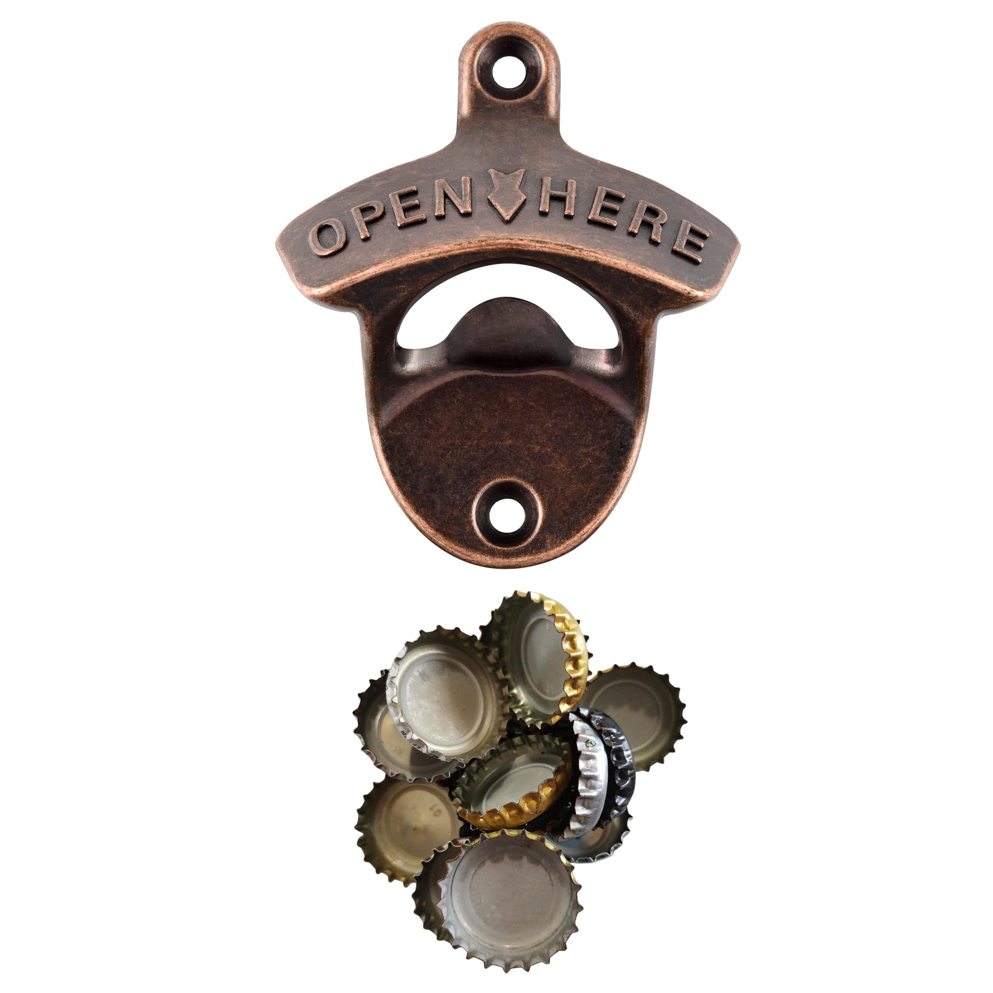 Jumiok Antique Copper Magnetic Wall Mounted Bottle Opener, Post Mounted Beer Bottle Cap Opener with Magnet Catcher, Vintage Mountable Bottle Top