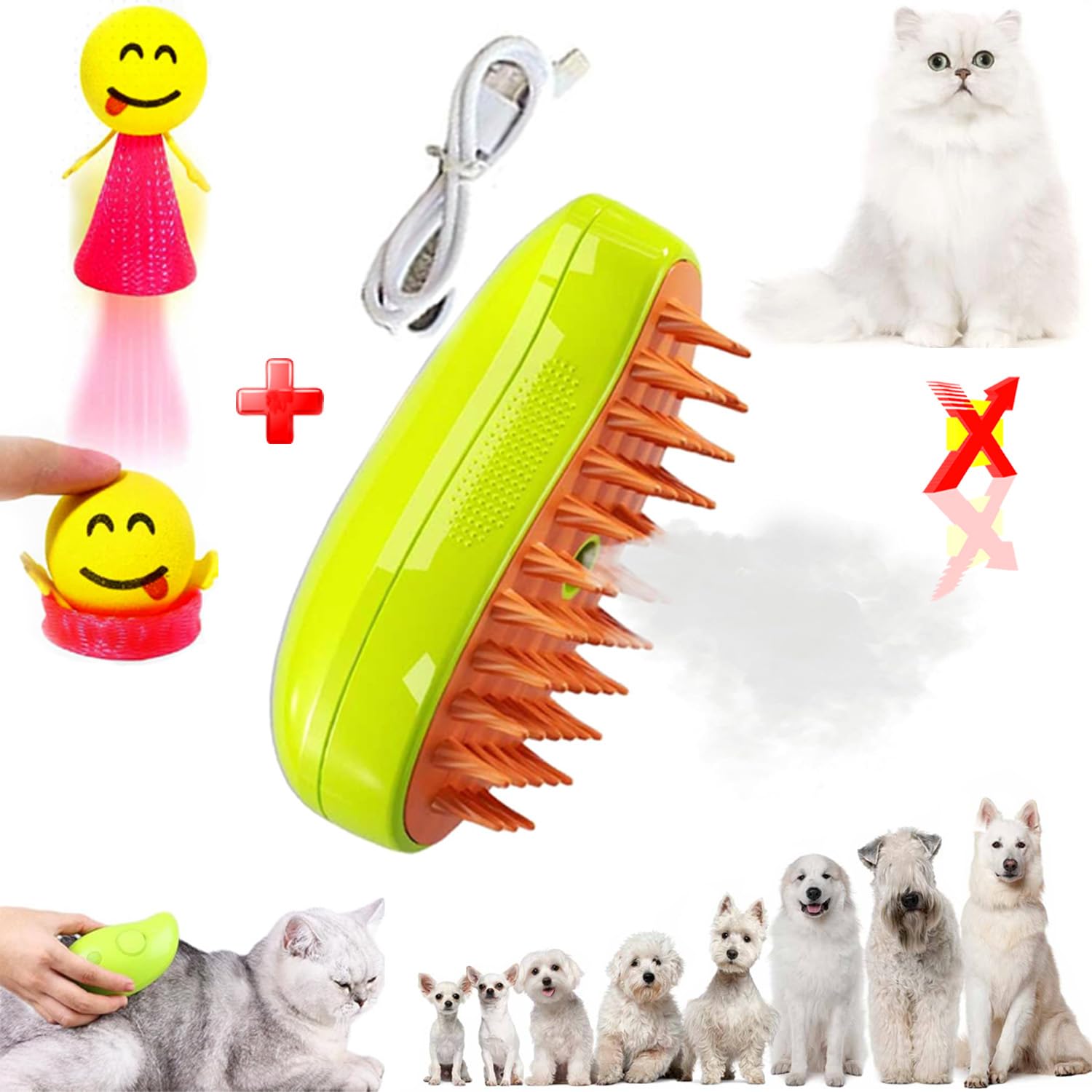 "SKYNAx"Original steamy 3 in 1 Cat Brush with jumping toy,Self Cleaning Steam Cat Brush,Best Cat Steamer Brush for Massage Cat & dog,Multifunctional pet hair Steamer Brush,Remove Tangle and Loose Hair