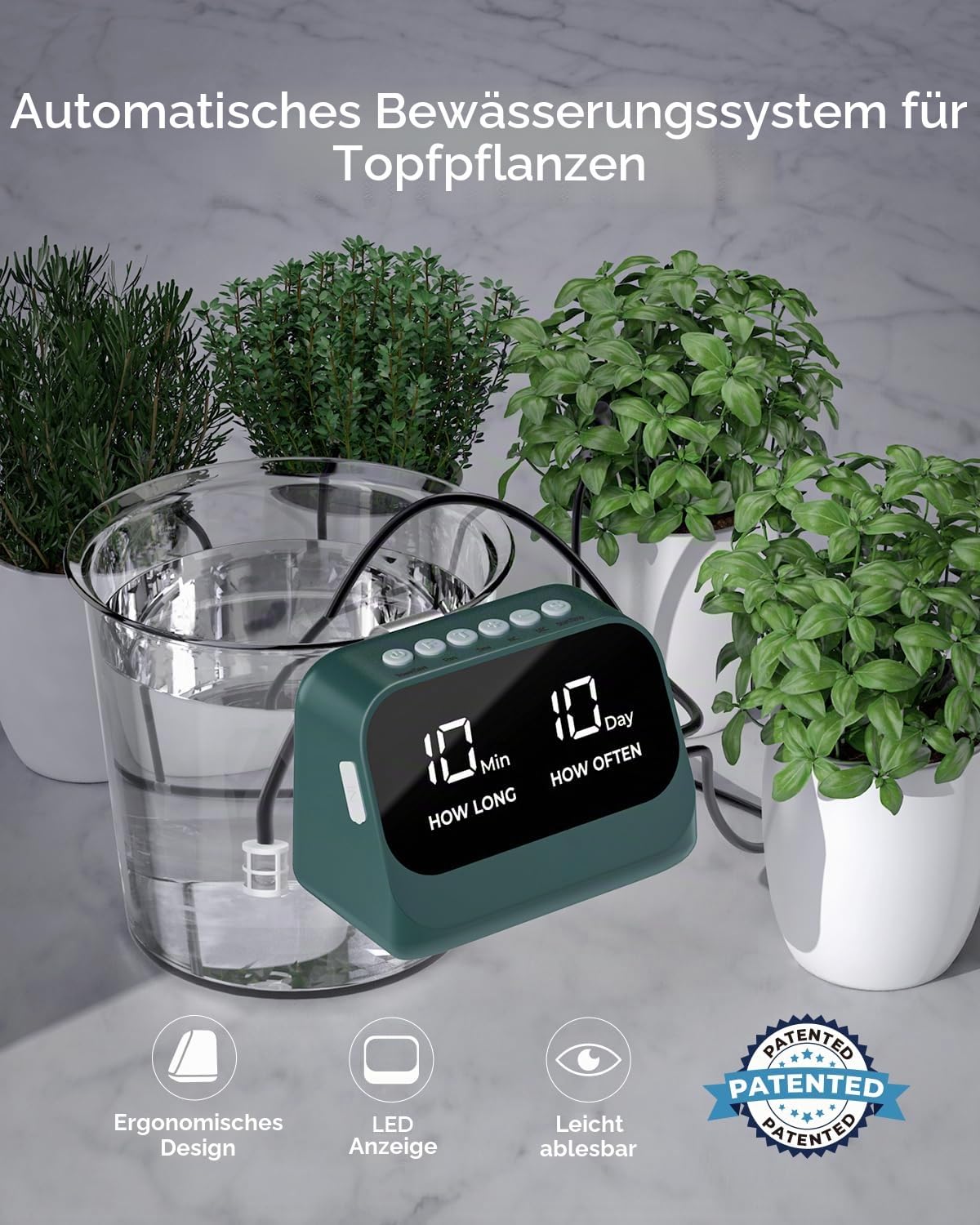 Automatisches Pflanzenbewässerungssystem, selbstbewässerndes Pflanzensystem, automatisches Tropfbewässerungsset mit programmierbarem Timer, LED-Display, USB-Strombewässerungssystem für Topfpflanzen
