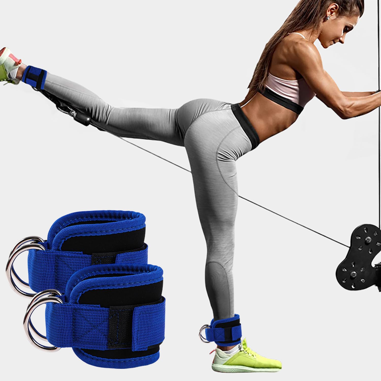2 Sangles De Cheville Pour Poulie - Fitness, Musculation Fessiers - Noires Avec Double Anneau En D