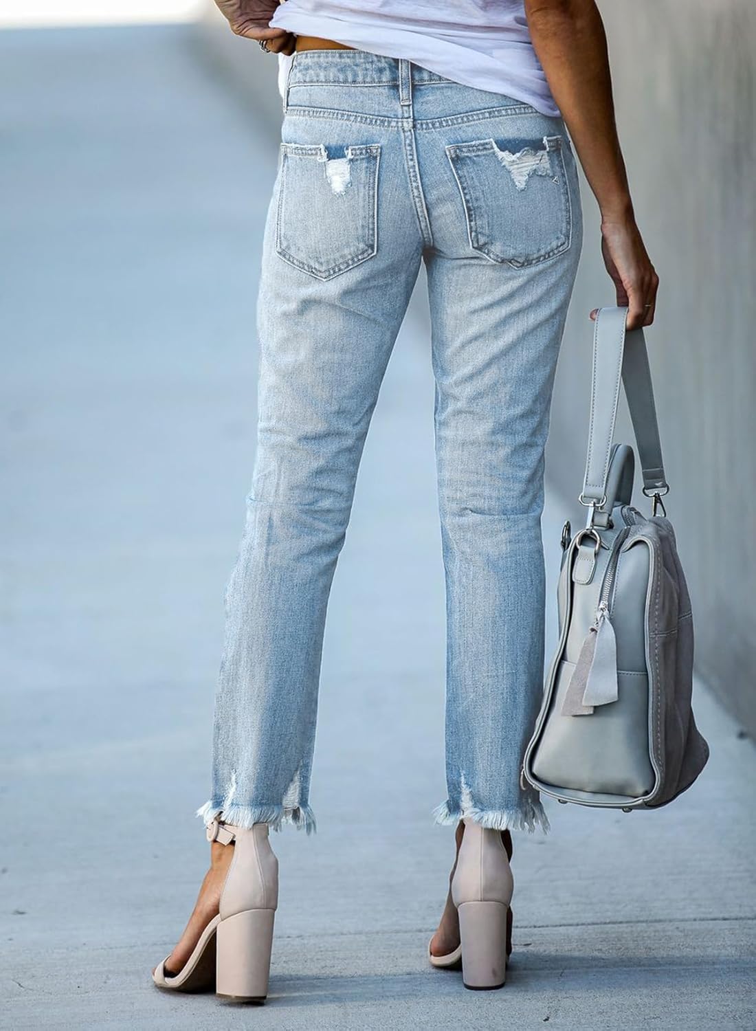 EVALESS Women's High Waisted Tummy Control Straight Ankle Ripped Jeans - Image 2