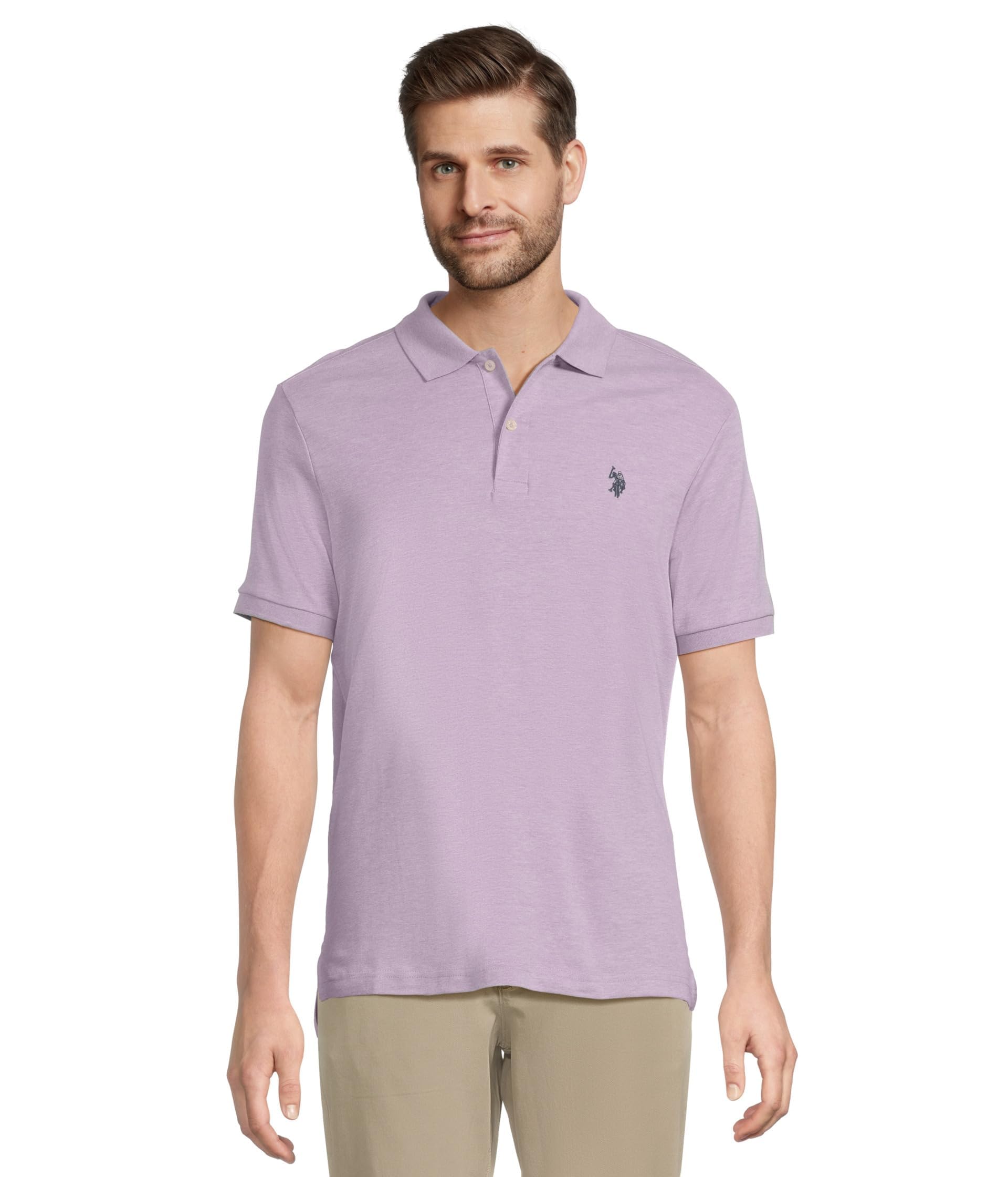 U.S. Polo ASSN. Mens, Solid Interlock Polo, Opal Purple Heather, Medium