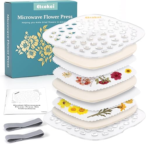 Etcokei Kit de prensa de flores grande para adultos y niños, kit de prensado de flores para microondas de 9 x 9 pulgadas, prensa rápida de flores