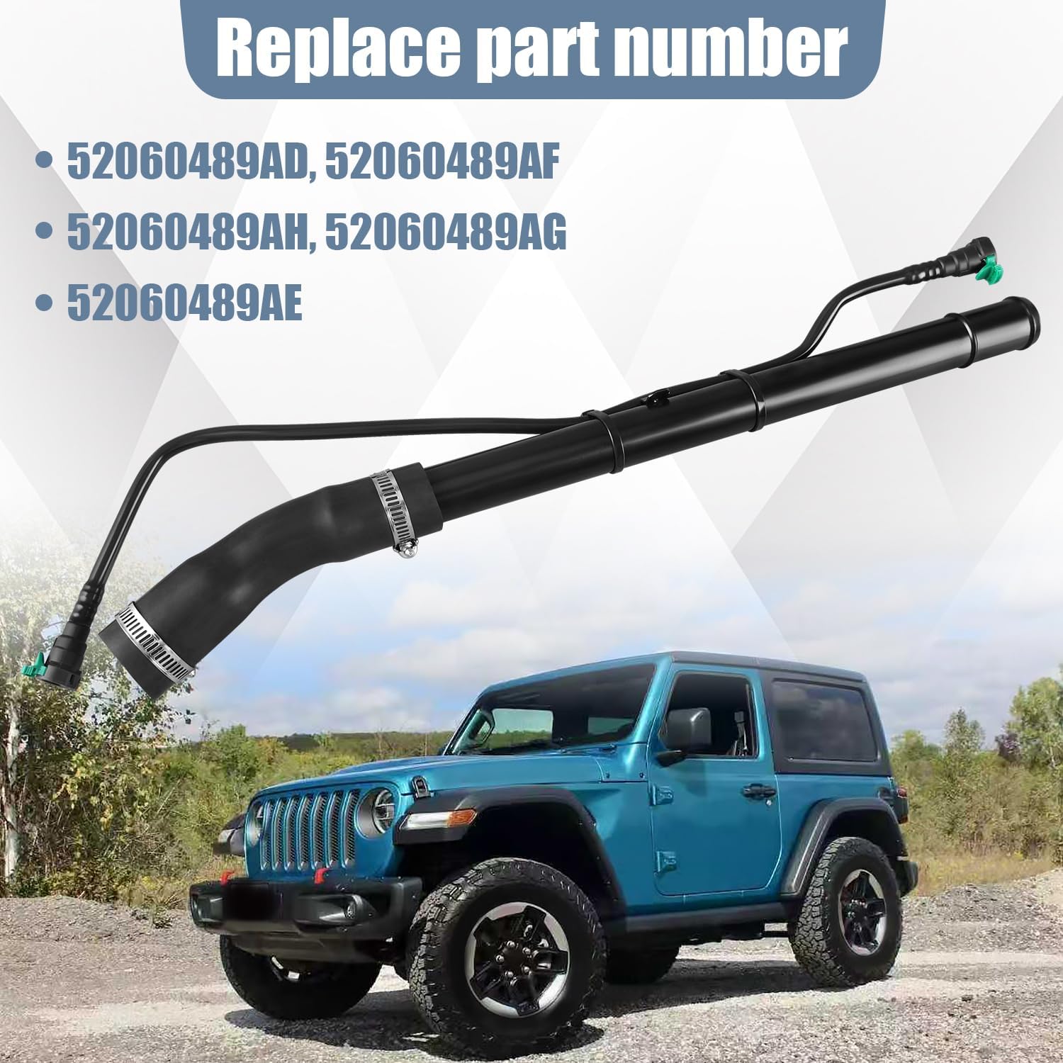52060489AH Gas Tank Fuel Filler Neck Pipe Hose Compatible with Jeep Wrangler 3.8L 2007 2008 2009 2010 2011 Replaces 52060489AD 52060489AF 52060489AE 52060489AG